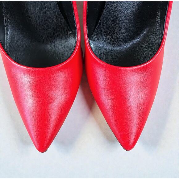 NILA & NILA Leather Stilettos Flared Heel Pumps Sz 38 Red Elegant Made In Italy - Picture 3 of 9